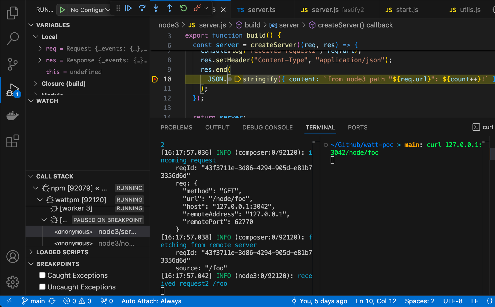 VS Code Debug Watt application