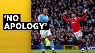 Marcus Rashford of Manchester United reacts to Bruno Fernandes scoring a goal