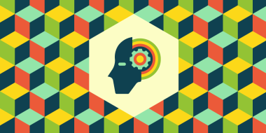 thinking robot icon over a grid of colorful hexagons