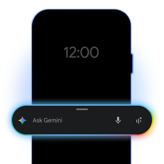 An ambient, glowing light outlines a phone, showing an example of a Gemini notification.